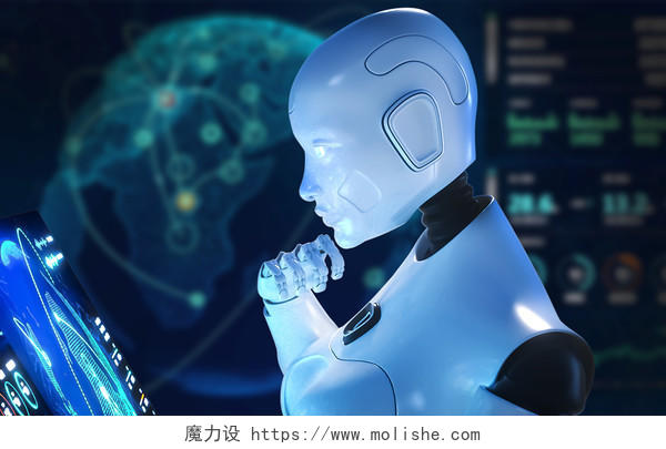 蓝色AI智能科技人工智能机器人C4D展板背景科技感